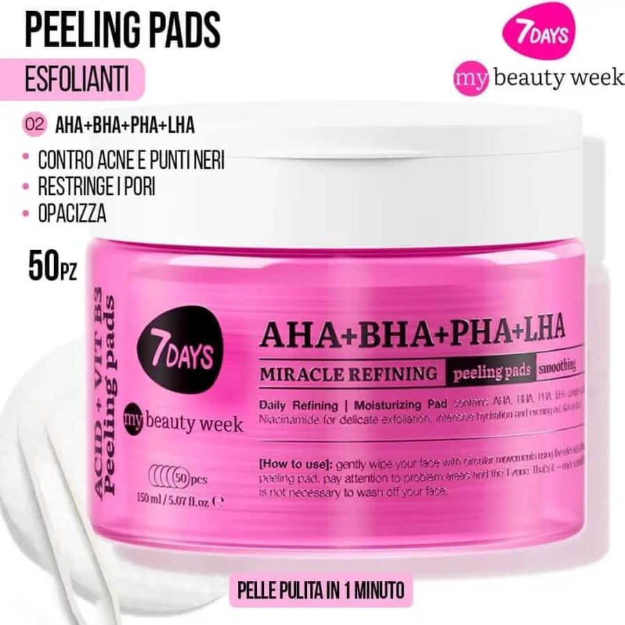 Discos exfoliantes «7days AHA + BHA + PHA + LHA Miracle Refining Pads» - 50 discos exfoliantes