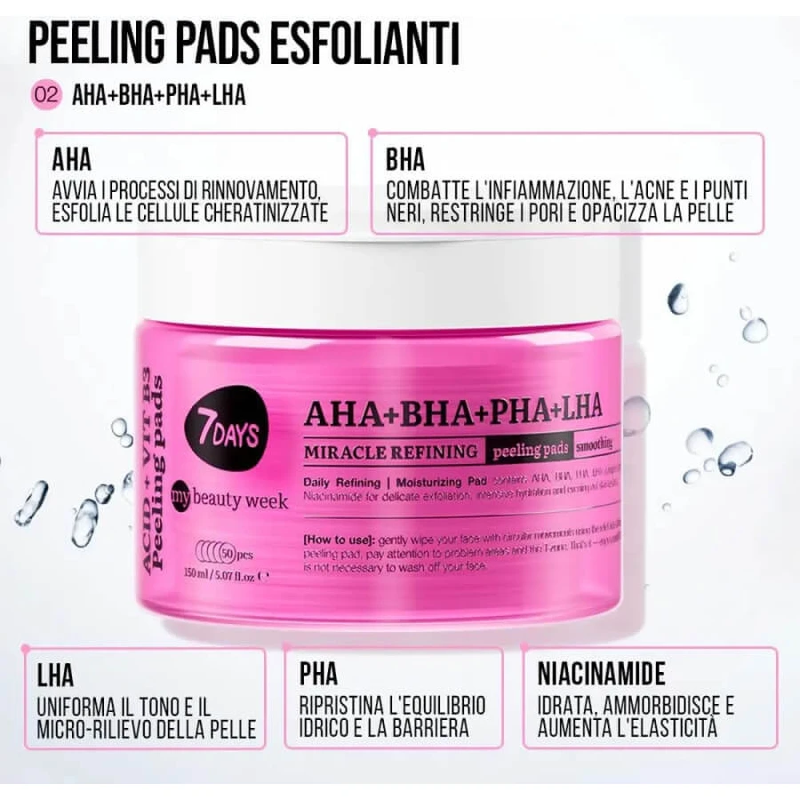 Discos exfoliantes «7days AHA + BHA + PHA + LHA Miracle Refining Pads» - 50 discos exfoliantes