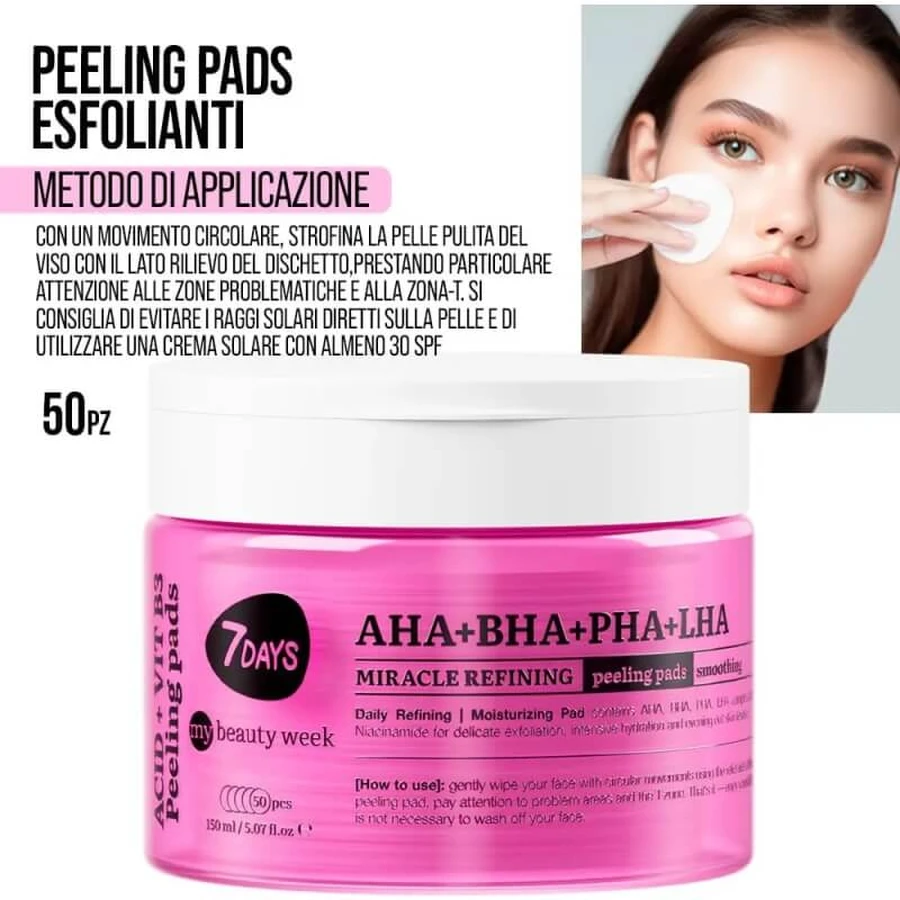 Discos exfoliantes «7days AHA + BHA + PHA + LHA Miracle Refining Pads» - 50 discos exfoliantes
