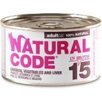 Natural Code 15 pui, legume și ficat – hrană completă pentru pisici adulte, 85 g
