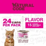 Natural Code 15 pui, legume și ficat – hrană completă pentru pisici adulte, 85 g