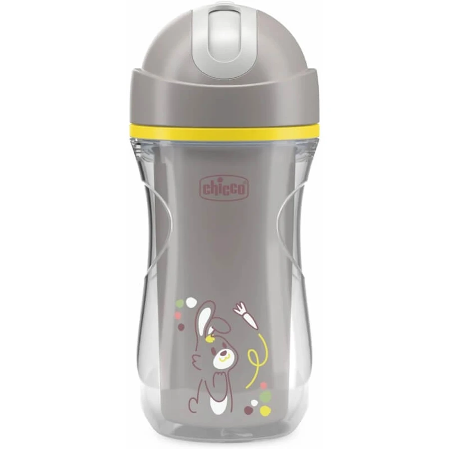 Gobelet Chicco Sport - Gobelet isotherme avec paille anti-fuites, à partir de 14 mois, gris, 266 ml