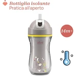 Gobelet Chicco Sport - Gobelet isotherme avec paille anti-fuites, à partir de 14 mois, gris, 266 ml