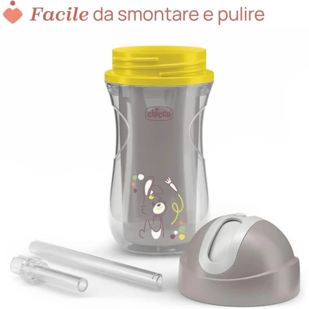 Gobelet Chicco Sport - Gobelet isotherme avec paille anti-fuites, à partir de 14 mois, gris, 266 ml