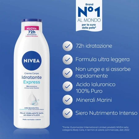 Nivea 72-Stunden-Express-Feuchtigkeitscreme – Creme für normale und trockene Haut, 250 ml