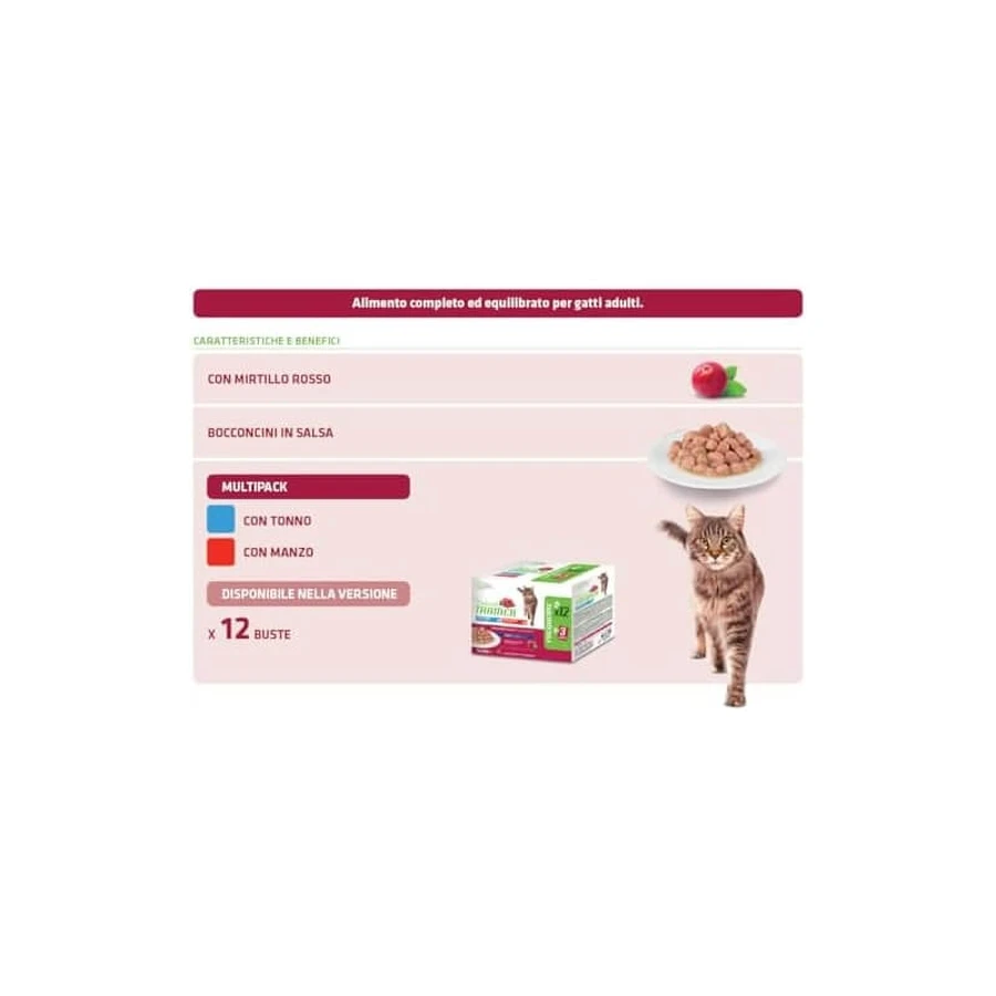 Natural Trainer Adult Tonijn en Rundvlees Bites Multipack - Volledig voer voor volwassen katten, 12 zakjes à 85 g