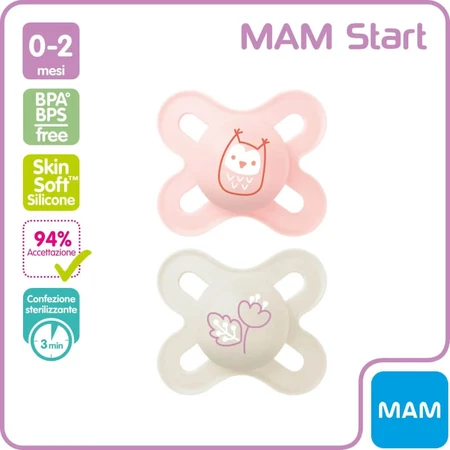 Mam Start nano - 2 fopspenen met siliconen speentjes, 0–2 maanden, roze