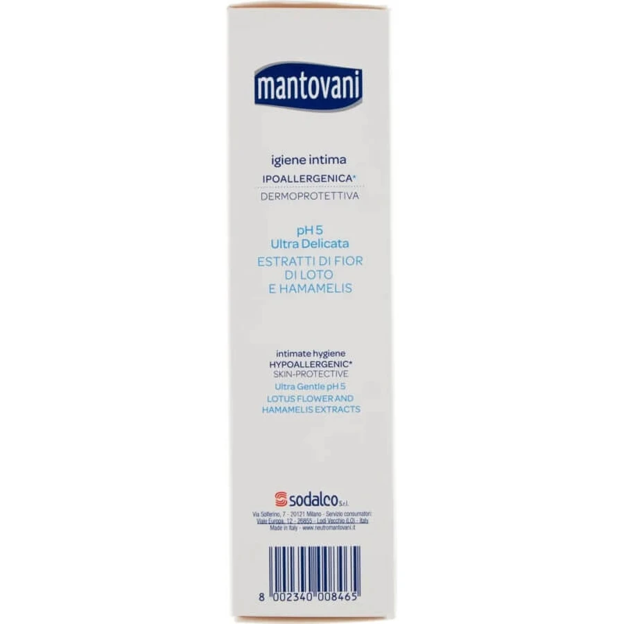 Mantovani Ultra Gentle pH 5 with Lotus Flower and Witch Hazel Extracts - Intimate Cleanser 250 ml