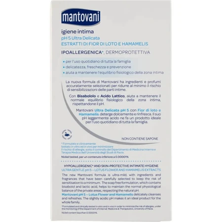 Mantovani Ultra Gentle pH 5 with Lotus Flower and Witch Hazel Extracts - Intimate Cleanser 250 ml