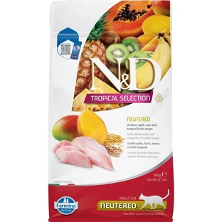 Farmina N&amp;d Cat Tropical Selection Gesteriliseerd Kip, Spelt en Haver - Compleet voer voor volwassen, gesteriliseerde katten, 300 g