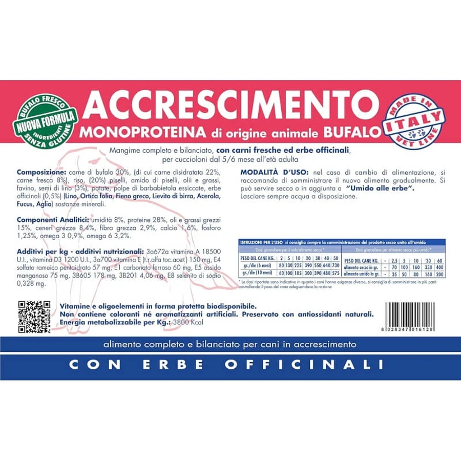 Vet Line Buffalo Growth Formula - Pienso completo para perros, 12,5 kg