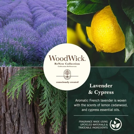Woodwick Lavande et Cyprès - Grande bougie parfumée, 368 g