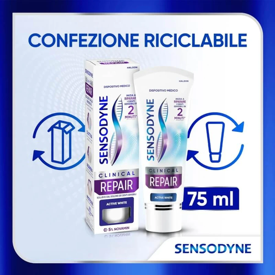 Sensodyne Clinical Repair Active White - Pasta dentífrica para dientes sensibles, 75 ml