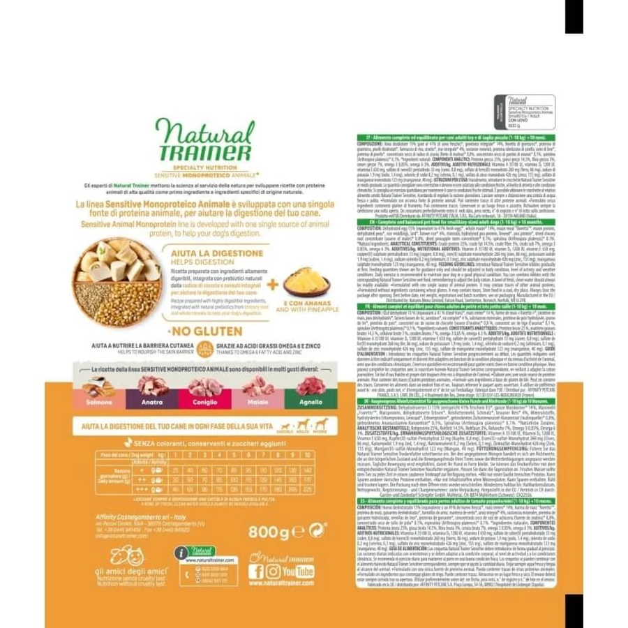 Natural Trainer Sensitive (Gluten-Free, Egg-Free) – Complete Food for Adult Small Toy Breed Dogs, 800 g