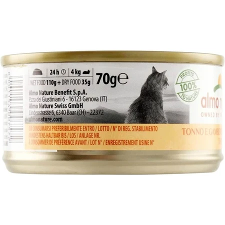 Almo Nature HFC Natural Thunfisch und Garnelen – Nassfutter für ausgewachsene Katzen, 70 g