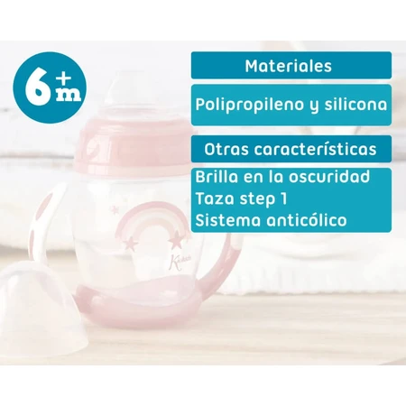 Kiokids Step 1 Trinklernbecher mit Henkeln, 270 ml – Rosa, ab 6 Monaten