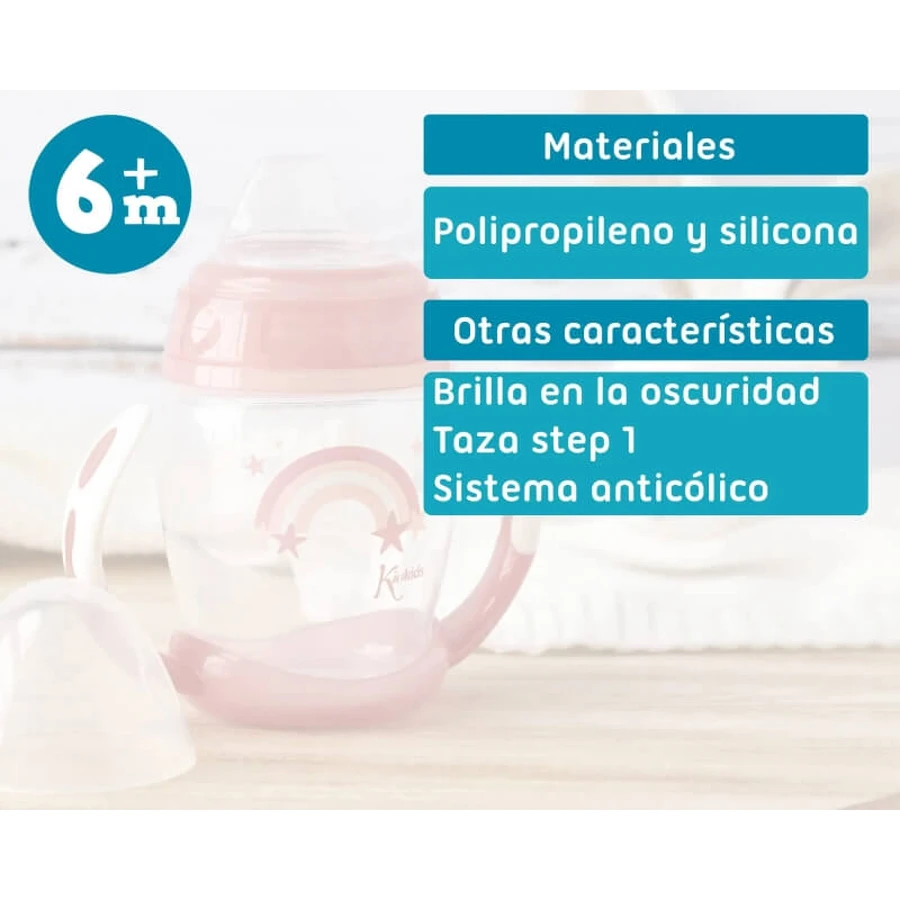 Kiokids Step 1 Trinklernbecher mit Henkeln, 270 ml – Rosa, ab 6 Monaten