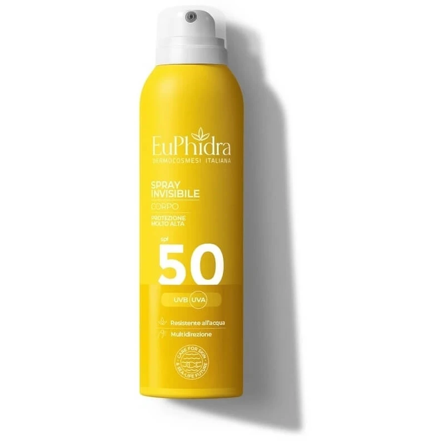 Protector solar Euphidra SPF 50+: spray solar invisible, alta protección, 200 ml