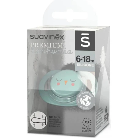 Suavinex Bonhomia – SX Pro Silikon-Schnuller 6–18 Monate – Grüne Eule
