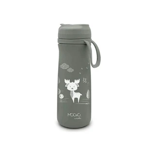 Nuvita Moovo - Stainless Steel Insulated Water Bottle with Straw and Retractable Spout, Sage Green, 500 ml