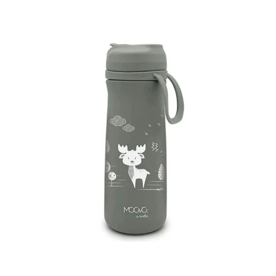 Nuvita Moovo - Stainless Steel Insulated Water Bottle with Straw and Retractable Spout, Sage Green, 500 ml