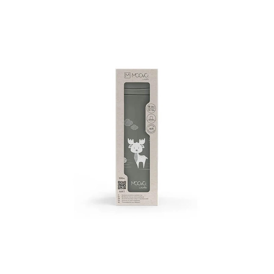 Nuvita Moovo - Stainless Steel Insulated Water Bottle with Straw and Retractable Spout, Sage Green, 500 ml