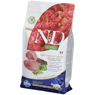 Farmina N&amp;d Quinoa Weight Management Lamm, Quinoa, Brokkoli &amp; Spargel – Futter für übergewichtige erwachsene Katzen, 1,5 kg