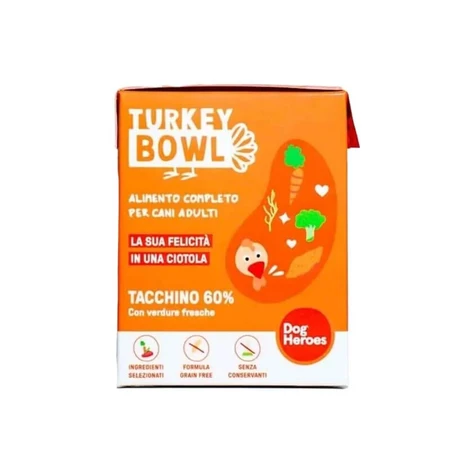 Dog Heroes Turkey Bowl - Aliment complet pour chiens adultes présentant des sensibilités digestives ou des problèmes de poids, 390 g