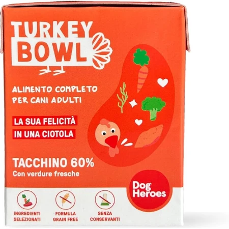 Dog Heroes Turkey Bowl - Aliment complet pour chiens adultes présentant des sensibilités digestives ou des problèmes de poids, 390 g