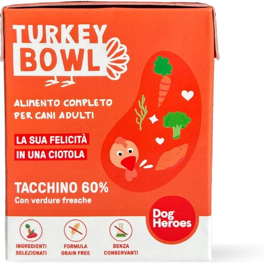 Dog Heroes Turkey Bowl - Aliment complet pour chiens adultes présentant des sensibilités digestives ou des problèmes de poids, 390 g