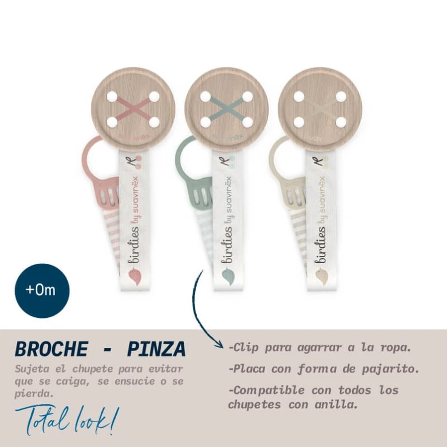 Suavinex Birdies - Pink Fabric Pacifier Clip