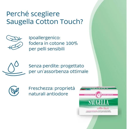 Saugella Postpartum Pads, Cotton Touch, 10 pads