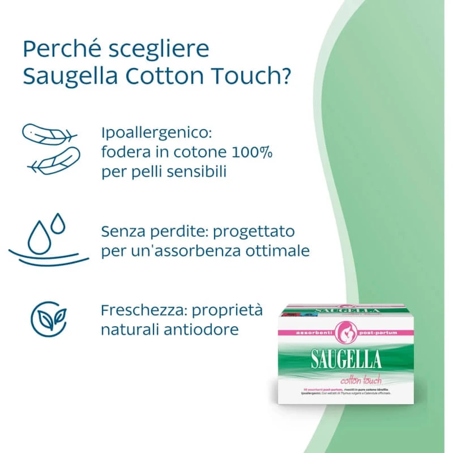 Saugella Postpartum Pads, Cotton Touch, 10 pads