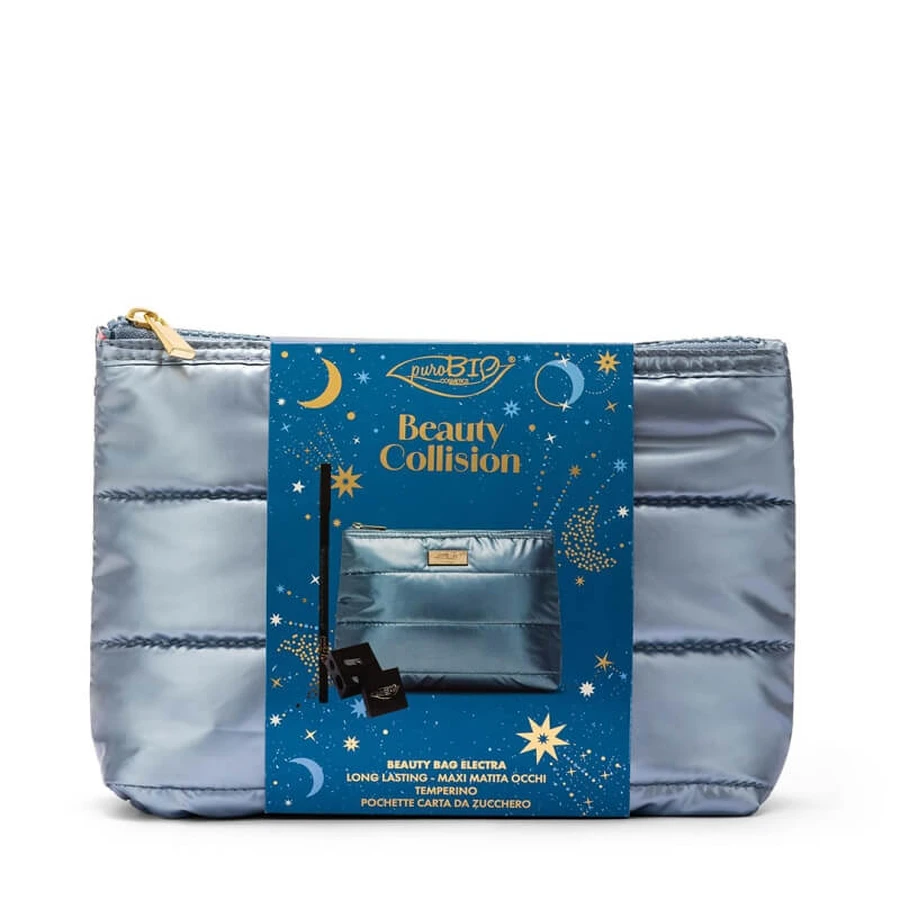 Puro Bio Beauty Collision Beauty – Blaue Clutch + langanhaltender „Anniversary“-Augenstift mit Maxi-Mine + Anspitzer