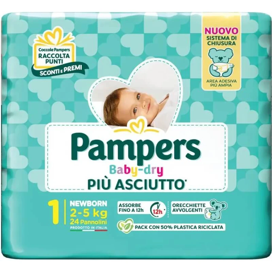 Pampers Baby-Dry Extra Dry – 24 Windeln, Größe 1 (Neugeborene, 2–5 kg)