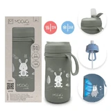 Nuvita Moovo - Bouteille isotherme en acier inoxydable avec paille et bec rétractable, vert sauge, 350 ml