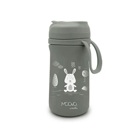 Nuvita Moovo - Roestvrijstalen geïsoleerde waterfles met rietje en uitschuifbare tuit, saliegroen, 350 ml