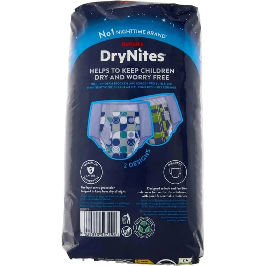Huggies DryNites for Boys - Pull-Up Diapers for Boys Ages 8–15, 27/57 kg, 9-pack