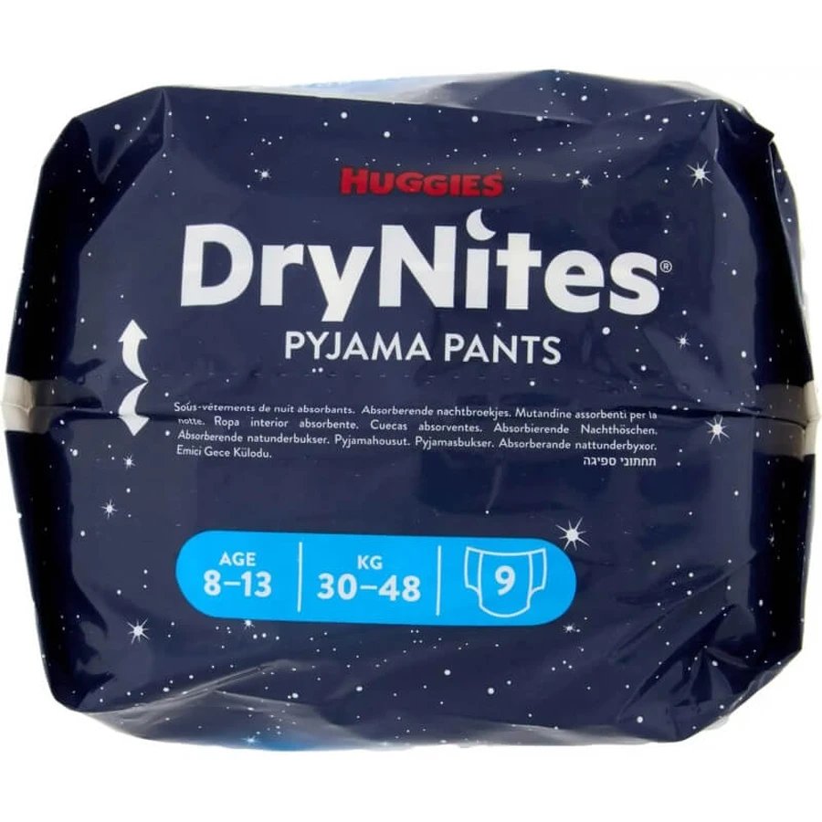 Huggies DryNites for Boys - Pull-Up Diapers for Boys Ages 8–15, 27/57 kg, 9-pack