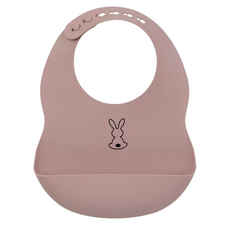 Nattou Bib with Pocket, Made of Soft, BPA-Free Silicone, in Antique Pink with a Bunny Design
