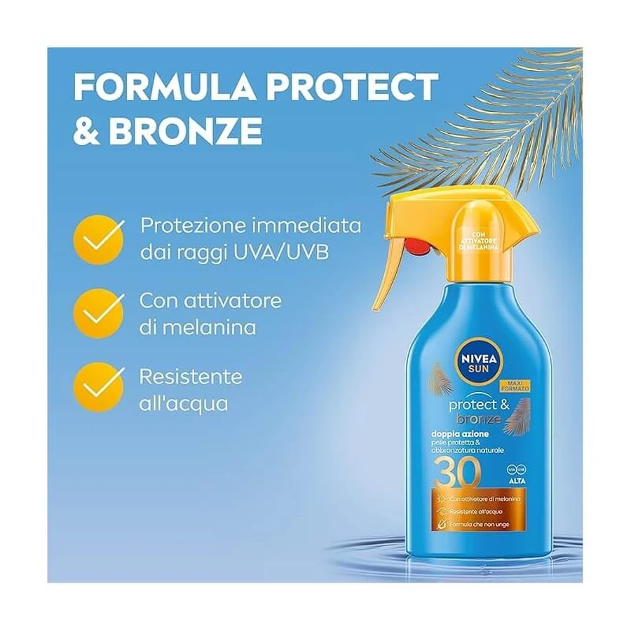 Spray solaire double action Nivea SPF 30 « Sun Protect &amp; Bronze », 250 ml