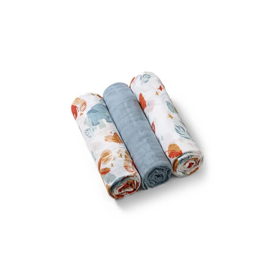 Babyono Set van 3 blauwe mousseline-doekjes, 70x70 cm