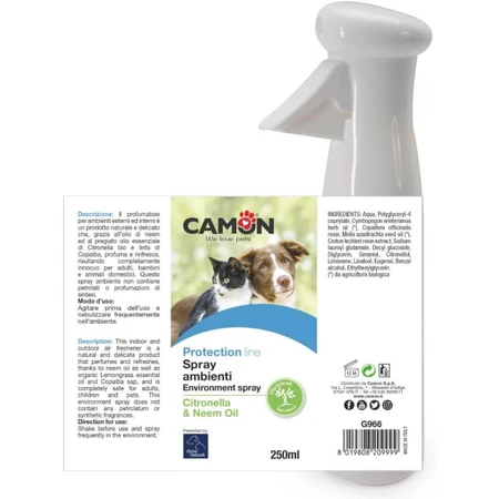 Ambientador en spray Camon con citronela y aceite de neem: un ambientador suave y no tóxico para uso en interiores y exteriores, 250 ml
