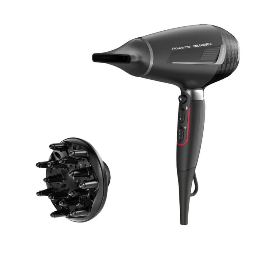 Secador de pelo Rowenta X Karl Lagerfeld K/Pro Stylist, motor de CA profesional de 2200 W, secado ultrarrápido - Negro