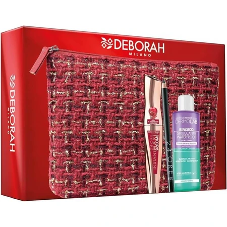 Deborah Kit : Look parfait - Mascara « Instant Maxi Volume » + Crayon pour les yeux noir 24 heures + Démaquillant biphasé + Pochette