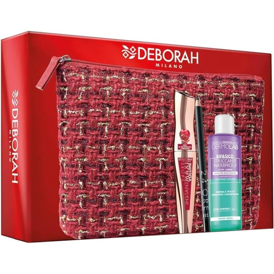 Deborah Kit : Look parfait - Mascara « Instant Maxi Volume » + Crayon pour les yeux noir 24 heures + Démaquillant biphasé + Pochette