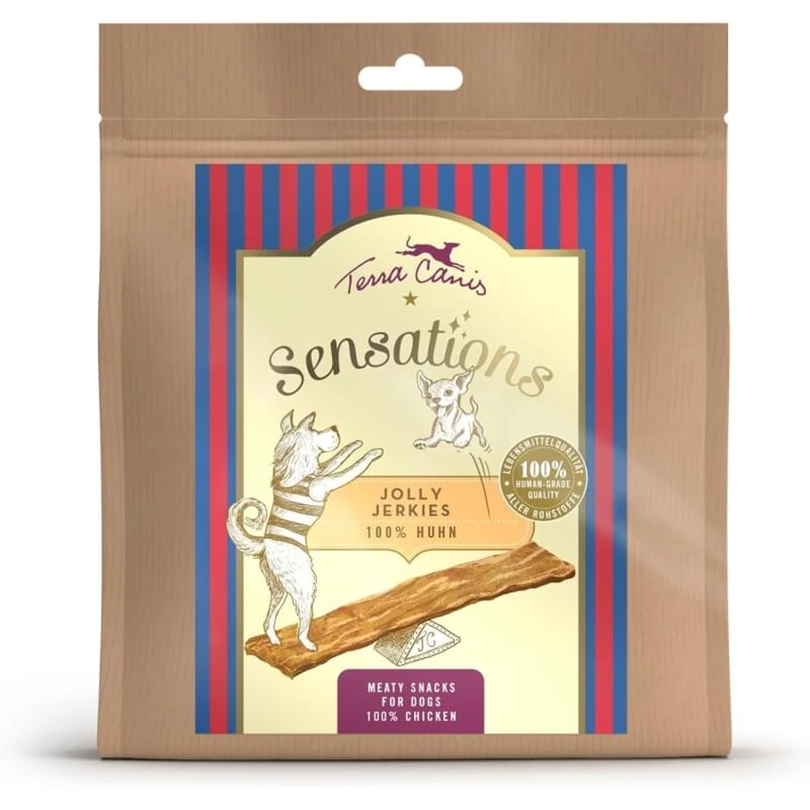Terra Canis Sensations Jolly Jerkies Huhn – Snacks für Hunde mit Nahrungsmittelunverträglichkeiten, 90 g