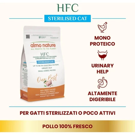 Almo Nature HFC Our Best Pollo esterilizado - Alimento completo para gatos adultos esterilizados, 1,2 kg