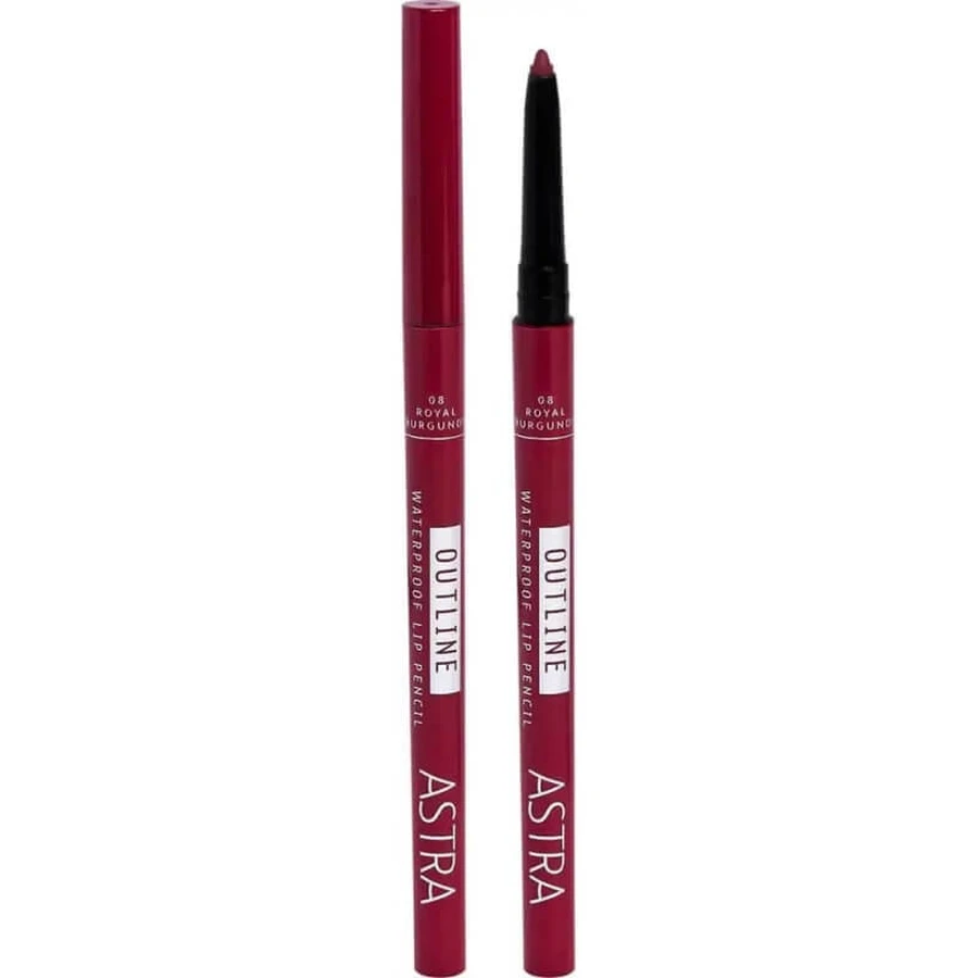 Astra Outline Waterproof Lip Pencil - Retractable Lip Pencil No. 08 Royal Burgundy
