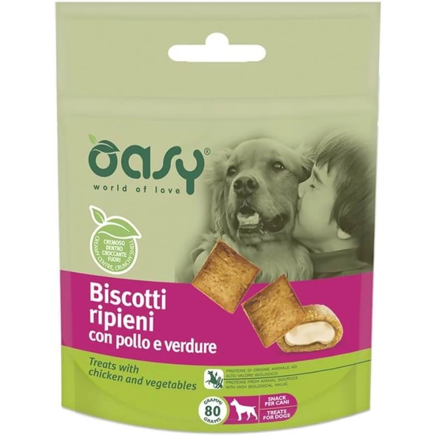 Oasy Snack Chicken and Vegetable-Filled Biscuits - Complementary Food for Adult Dogs, 80 g